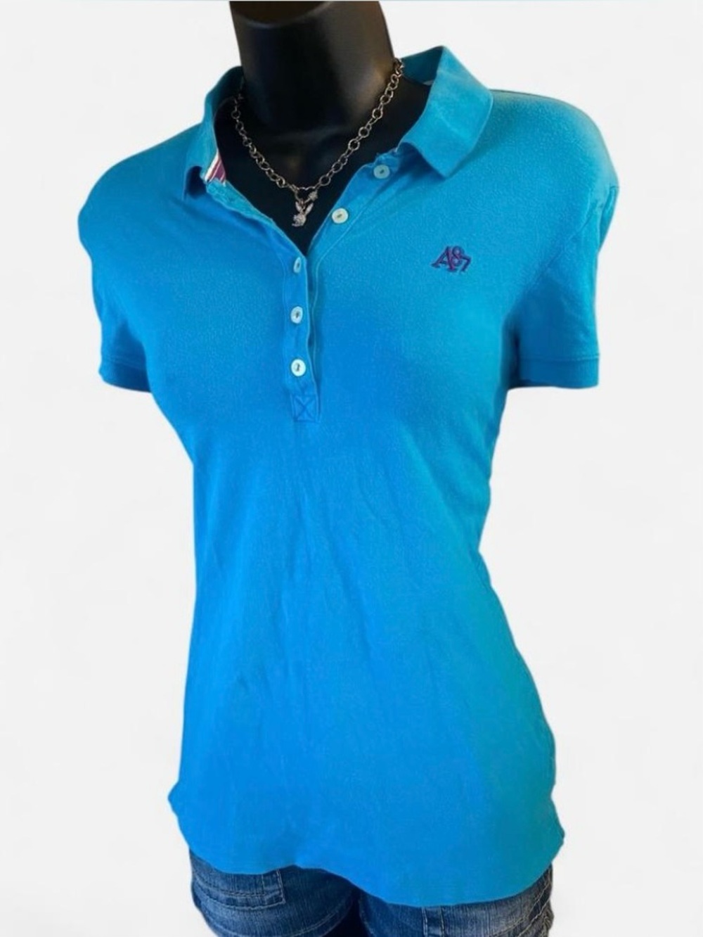 Y2k Aeropostale Blue Button Up Polo with Embroidered Purple Logo